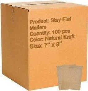 100 Pack Natural Kraft Stay Flat Mailers 7 x 9 Brown Chipboard