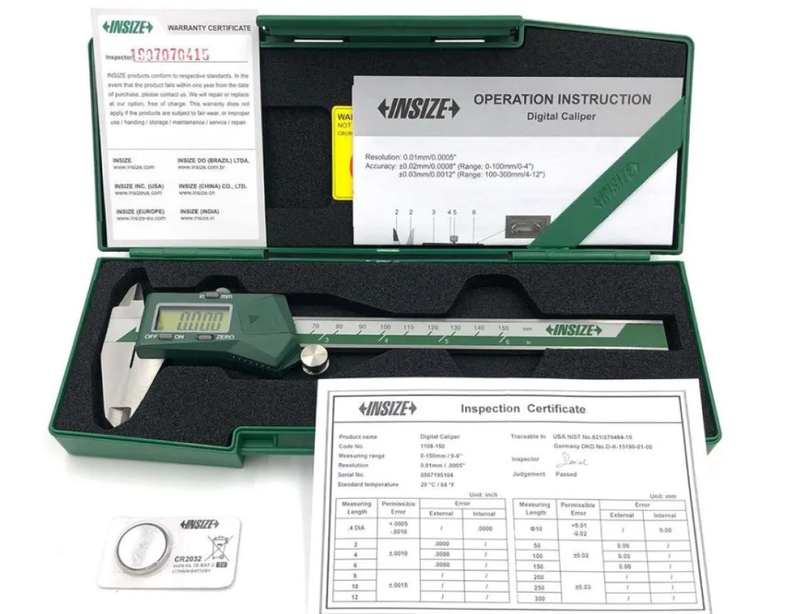 1110-200A  Insize Digital Caliper 8" w Carbide Jaws & Cert