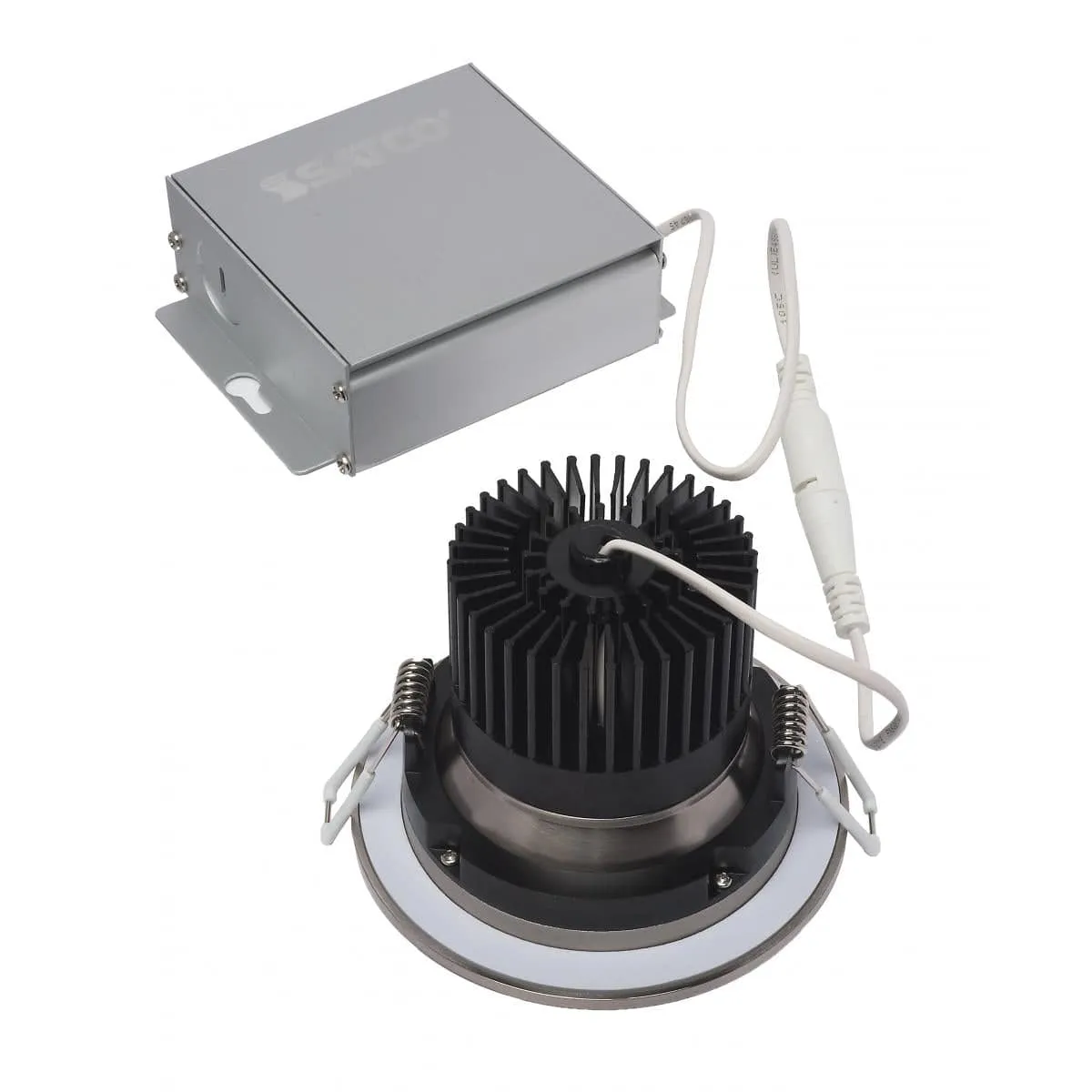 12 watt LED Direct Wire Downlight; Gimbaled; 3.5 inch; 3000K; 120 volt; Dimmable; Round; Remote Driver; Brushed Nickel