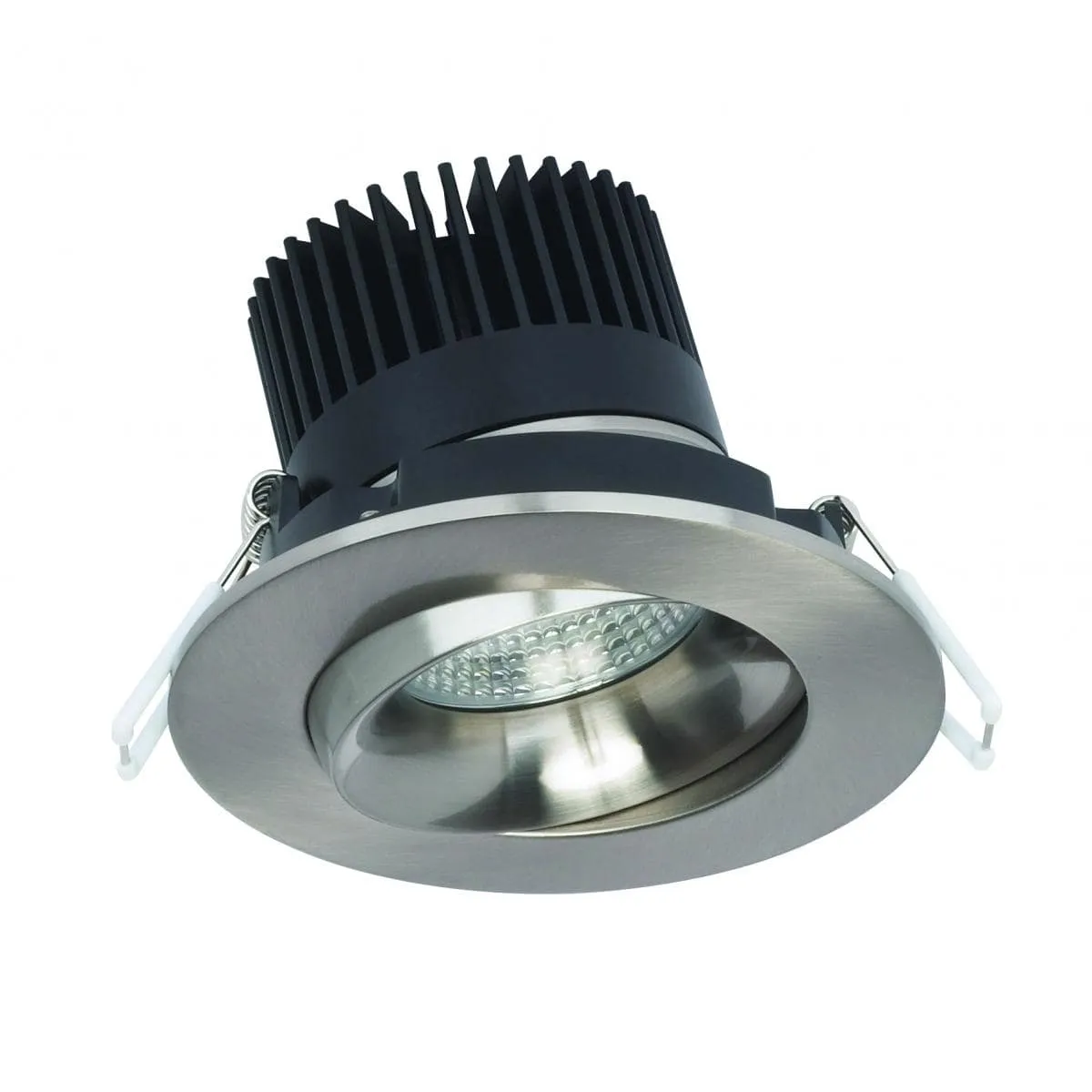 12 watt LED Direct Wire Downlight; Gimbaled; 3.5 inch; 3000K; 120 volt; Dimmable; Round; Remote Driver; Brushed Nickel