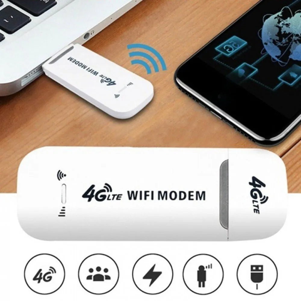 (150Mbit/s) Mobile Hotspot 4G / LTE USB A Dongle WiFi Modem Network Router   Mini SIM Card Slot - White