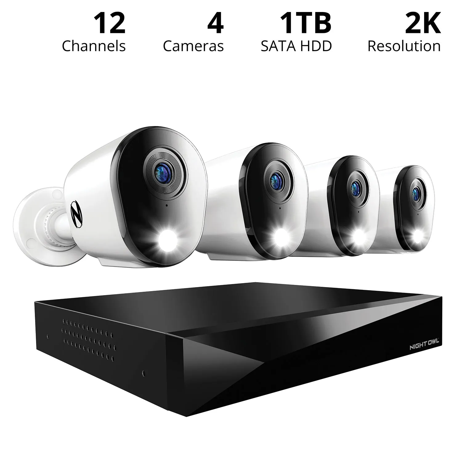 2-Way Audio 12 Channel DVR Security System with 1TB Hard Drive and 4 Wired 2K Deterrence Cameras