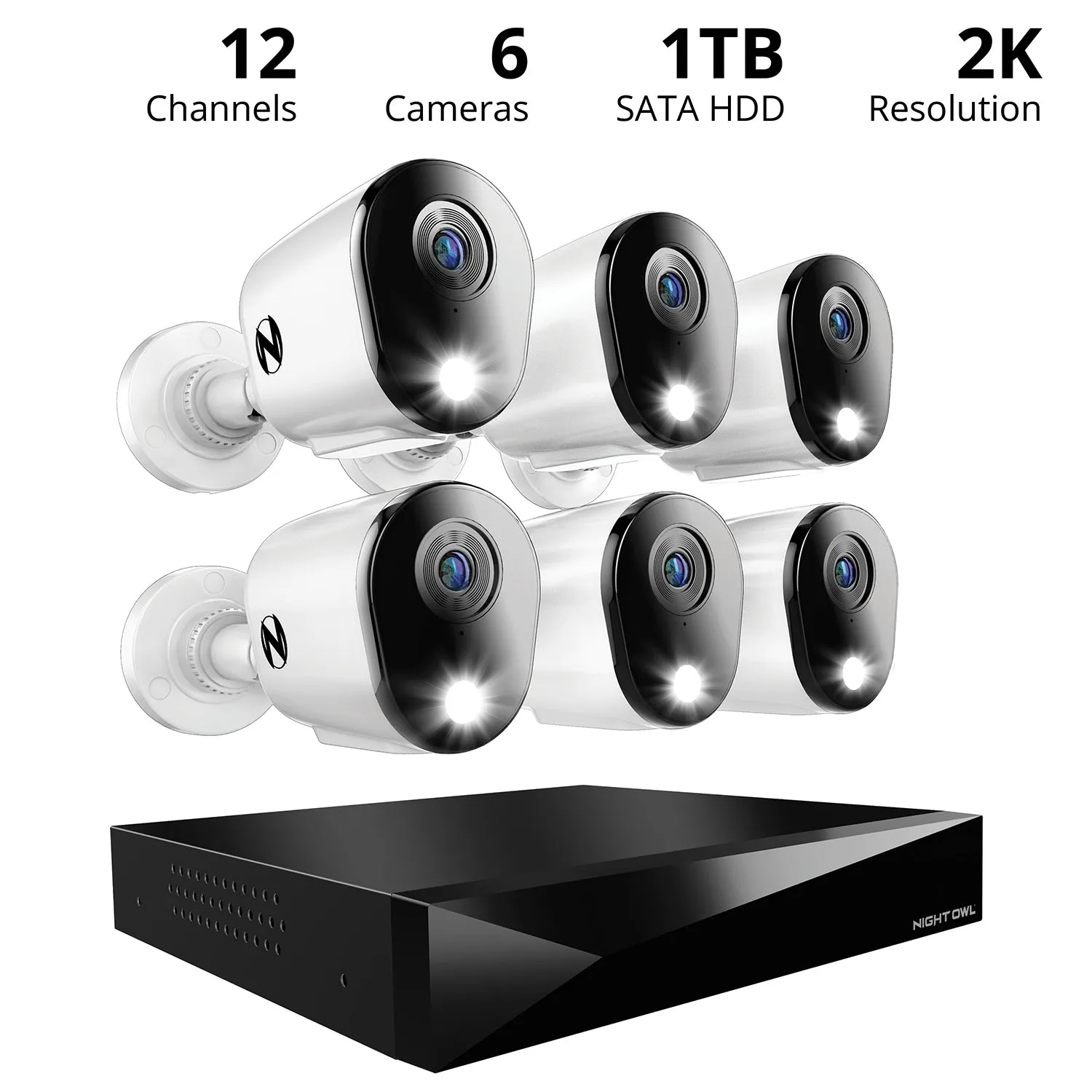 2-Way Audio 12 Channel DVR Security System with 1TB Hard Drive and 6 Wired 2K Deterrence Cameras