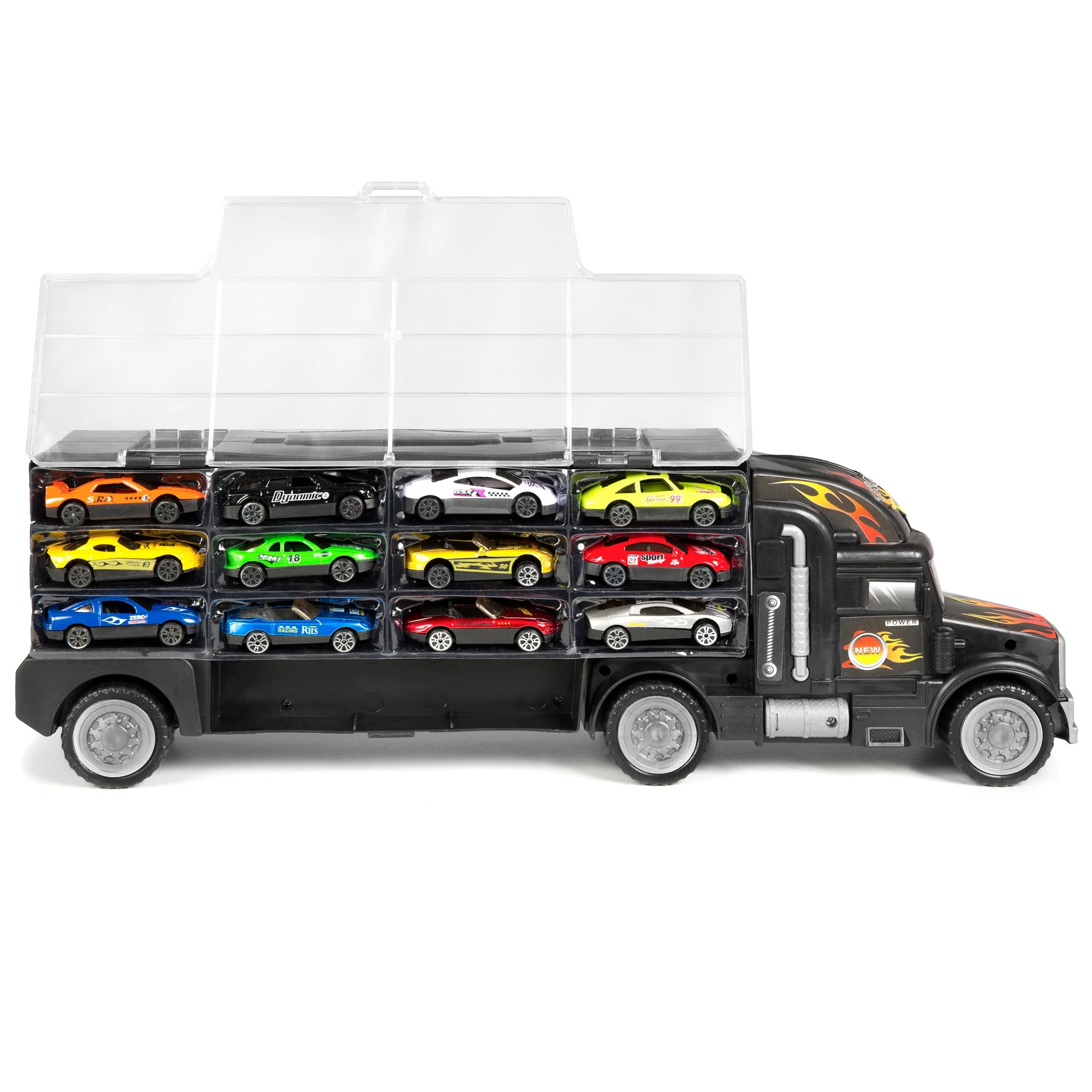 29-Piece 2-Sided Carrier Truck w/ 11 Accessories, 18 Cars - Multicolor