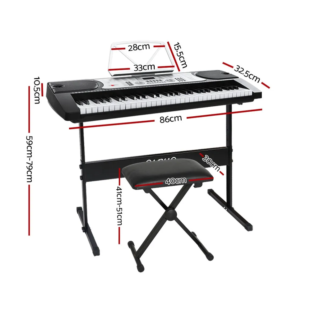 61-Key Digital Piano Keyboard LED Display, Stand, Stool - Alpha