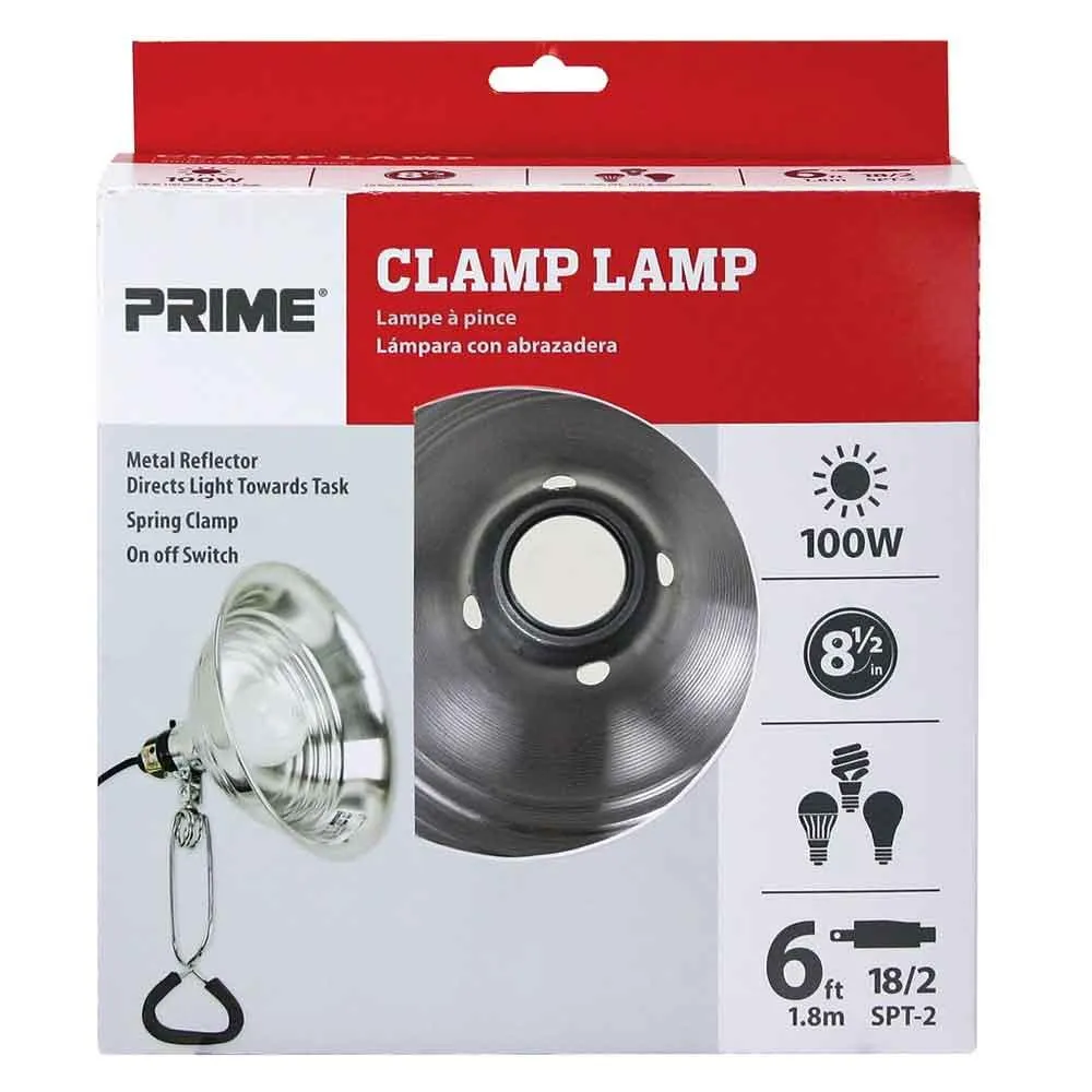 6ft Clamp Work Light With 8.5'' Aluminum Reflector up to 100-Watt E26 Socket, Bulb Not Included