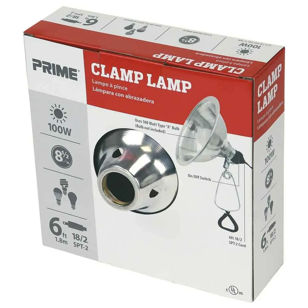 6ft Clamp Work Light With 8.5'' Aluminum Reflector up to 100-Watt E26 Socket, Bulb Not Included