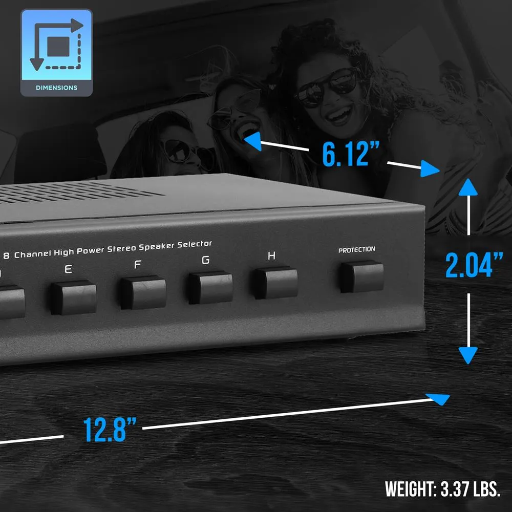 8 Channel High Power Stereo Speaker Selector - Multi-Channel High Powered Amplifier With Volume Control