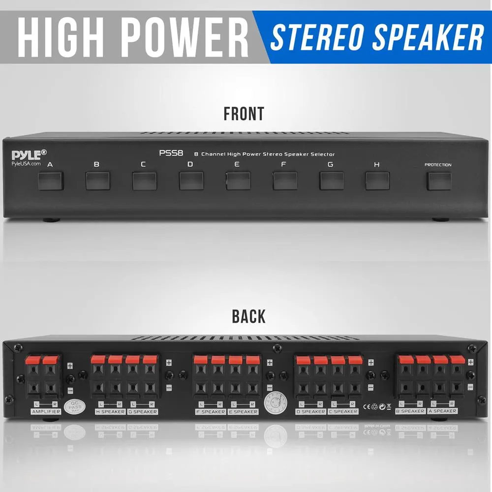 8 Channel High Power Stereo Speaker Selector - Multi-Channel High Powered Amplifier With Volume Control