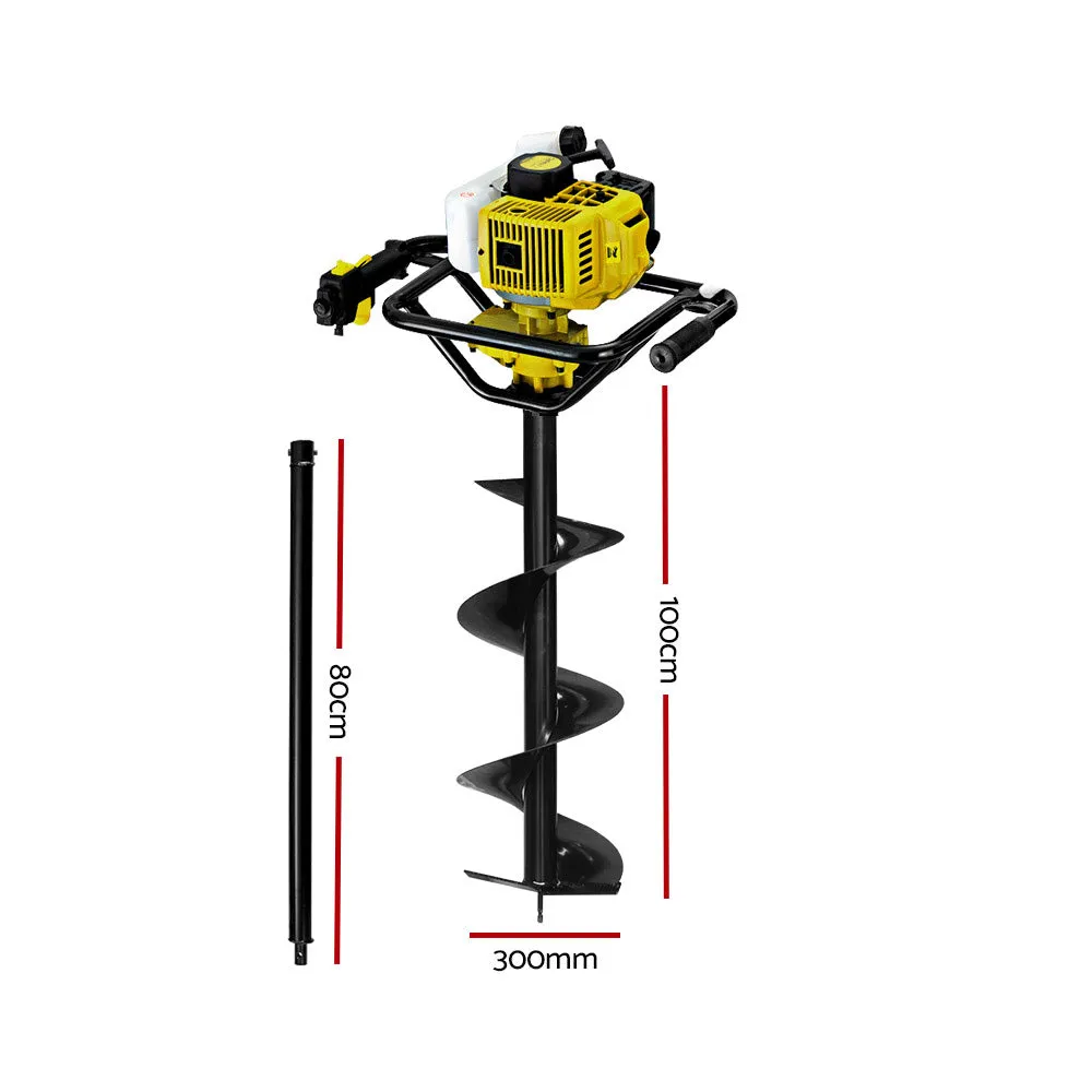 92CC Post Hole Digger 300mm Petrol Drill Auger Extension Bits