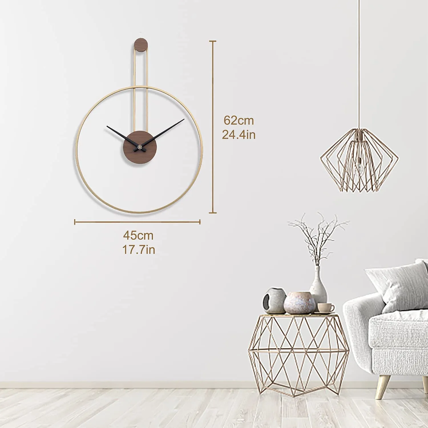 A M Export Large Decorative Wall Clock for Living Room,Metal & Walnut Dial Home Decor Silent Non Ticking Lightweight Clocks for Bedroom, Study, Office Decorations, 28.7''×21.6'',Black (Gold, Medium)