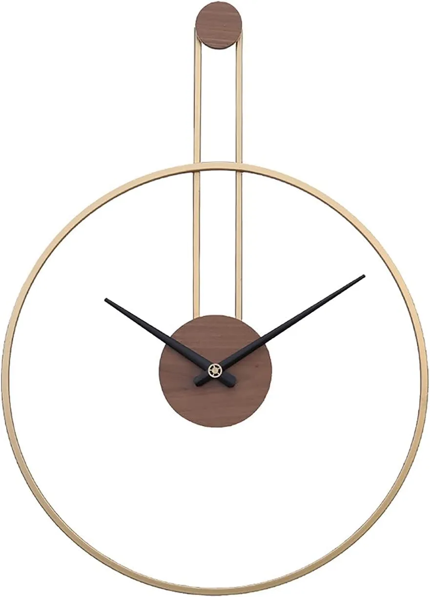 A M Export Large Decorative Wall Clock for Living Room,Metal & Walnut Dial Home Decor Silent Non Ticking Lightweight Clocks for Bedroom, Study, Office Decorations, 28.7''×21.6'',Black (Gold, Medium)