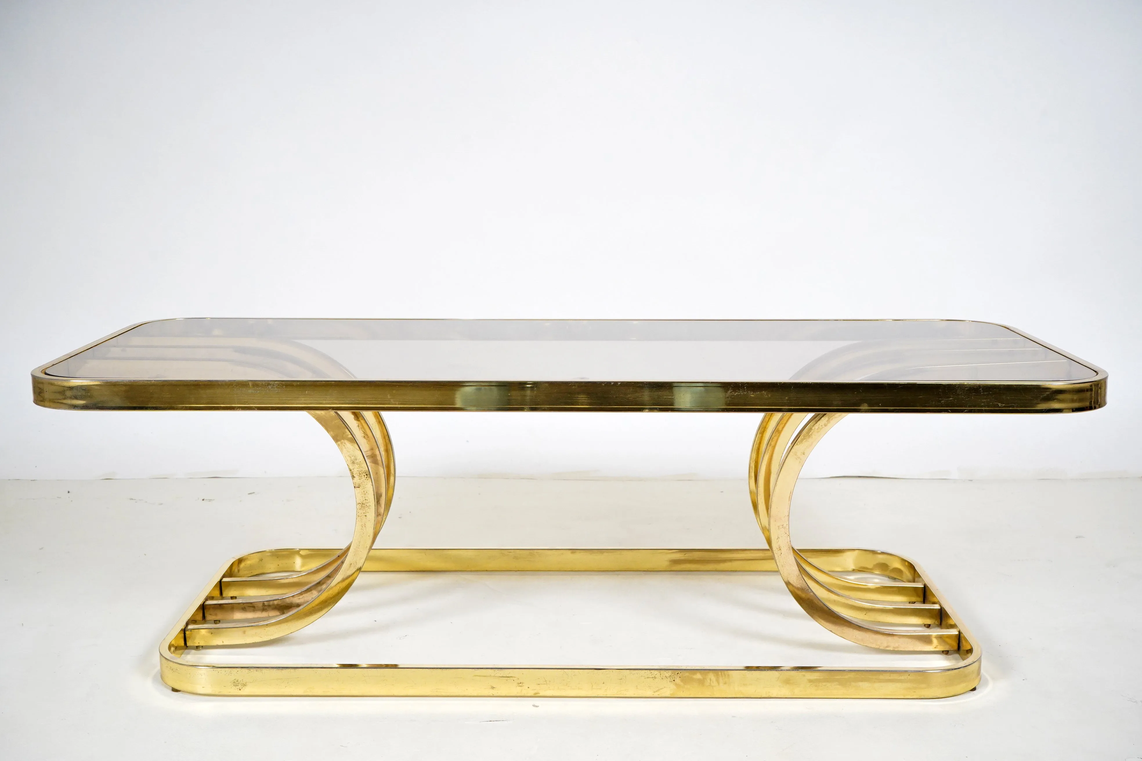 A Vintage Chrome Coffee Table With Glass Top