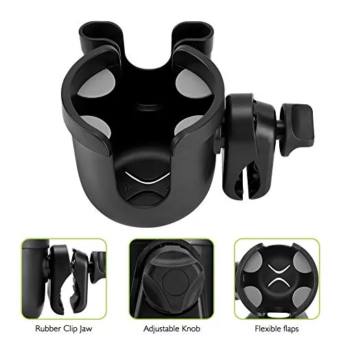 Accmor Stroller Cup Holder with Phone Holder, 2-in-1 Universal Cup Phone Holder for Stroller, Bike, Wheelchair, Walker, Scooter, Black