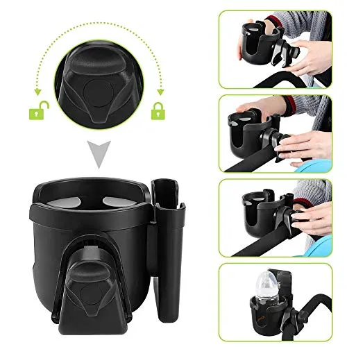 Accmor Stroller Cup Holder with Phone Holder, 2-in-1 Universal Cup Phone Holder for Stroller, Bike, Wheelchair, Walker, Scooter, Black