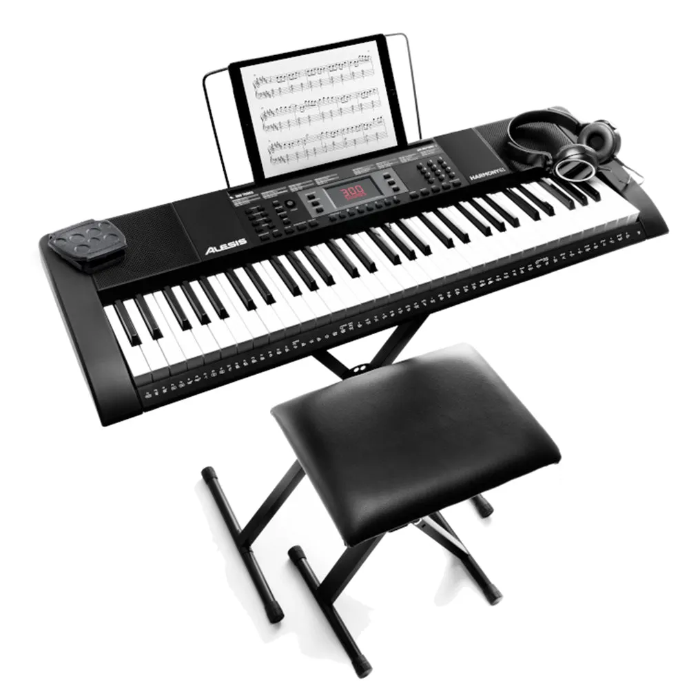 Alesis Harmony 61-Key Electric Keyboard with Headphones, Bench, Pedal & Speakers