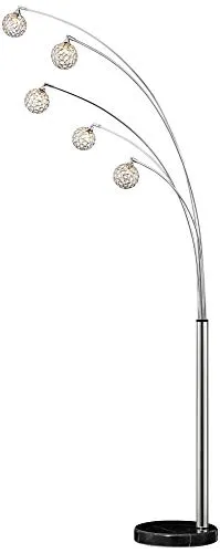 Allegra Mid Century Modern Arc Floor Lamp 5-Light Chrome Marble Base Crystal Ball Shades Foot Dimmer for Living Room - Possini Euro Design