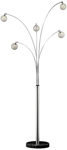 Allegra Mid Century Modern Arc Floor Lamp 5-Light Chrome Marble Base Crystal Ball Shades Foot Dimmer for Living Room - Possini Euro Design