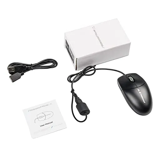 ALT Waterproof Black USB Wired Mouse with Office Mouse Desk Pad, Clear Textured Desk Mat # 103108