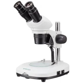 AmScope SG204 Series Compact Binocular Stereo Microscope 20X & 40X Magnification on Pillar Stand with Dual Illumination