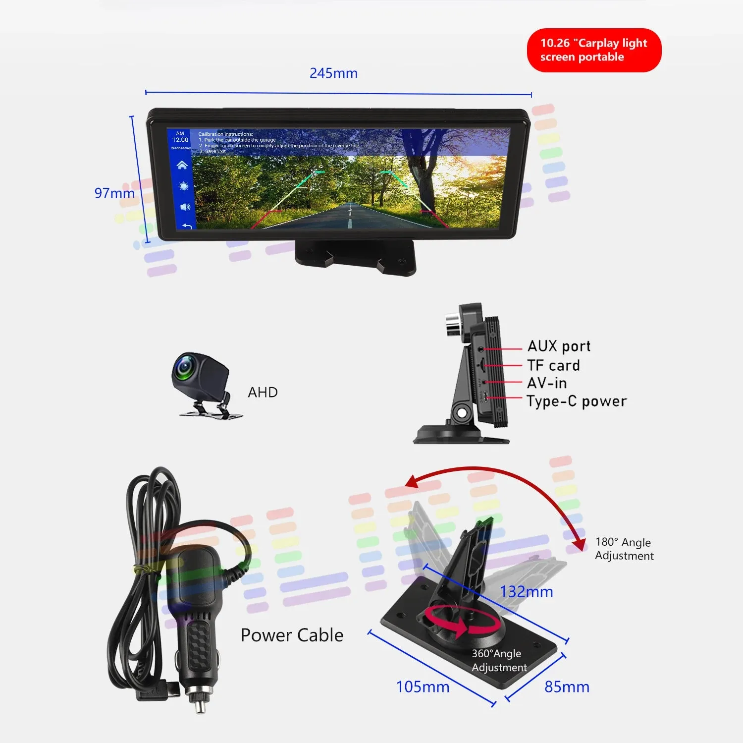 Apple Carplay sem fio, estéreo portátil para carro, Android Auto Navegação, Controle de Voz, Bluetooth, MP5 Música, AUX, 10.26 "Touchscreen