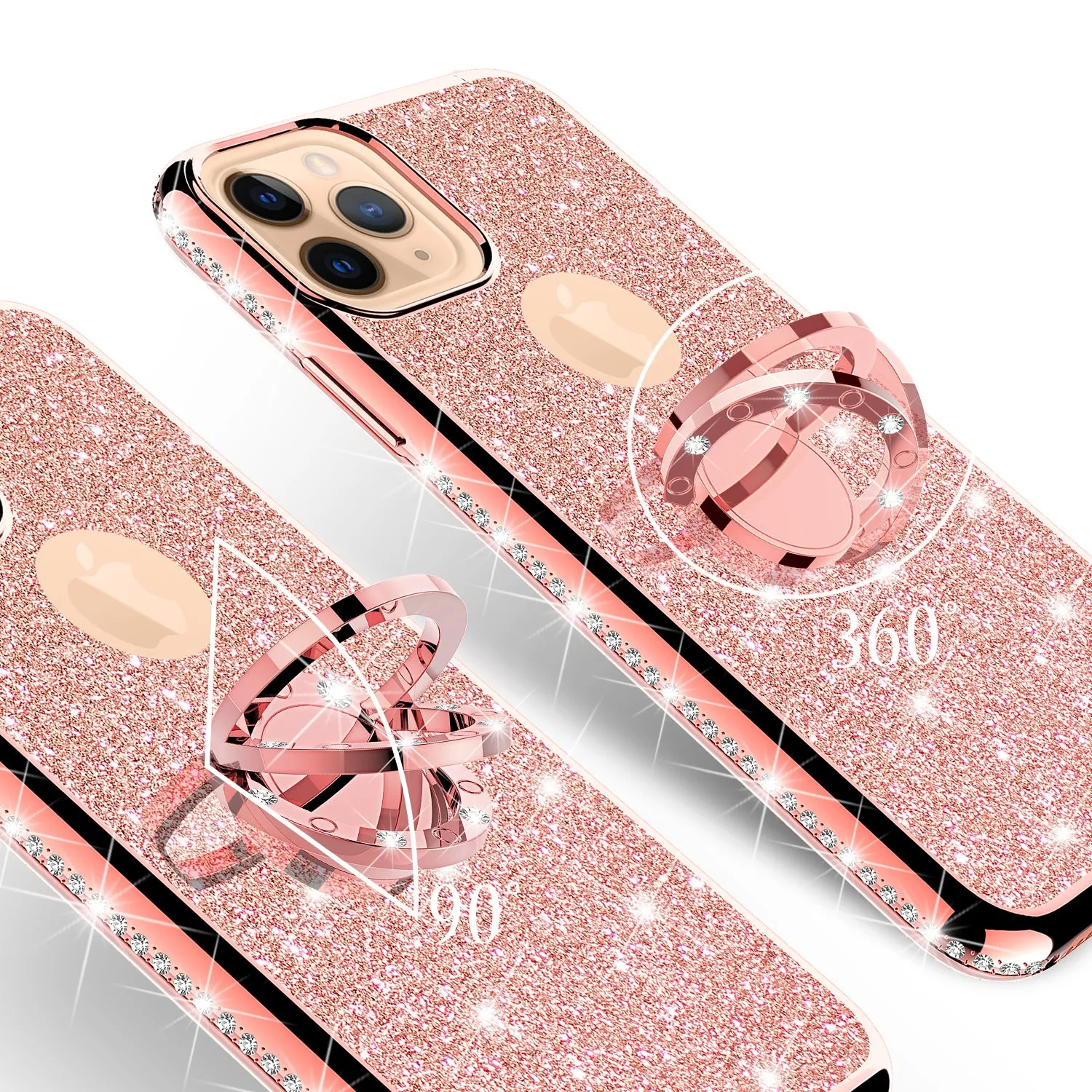 Apple iPhone 11 Case, Glitter Cute Phone Case Girls with Kickstand,Bling Diamond Rhinestone Bumper Ring Stand Sparkly Luxury Clear Thin Soft Protective Apple iPhone 11 Case for Girl Women - Rose Gold