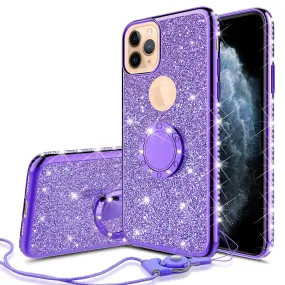 Apple iPhone 12 Pro Case, Glitter Cute Phone Case Girls with Kickstand,Bling Diamond Rhinestone Bumper Ring Stand Sparkly Luxury Clear Thin Soft Protective Apple iPhone 12 Pro Case for Girl Women - Purple