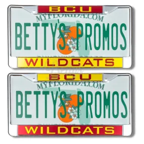 Bethune-Cookman University B-CU Wildcats Chrome Laser Engraved Mirrored Acrylic Auto Tag License Plate Frame