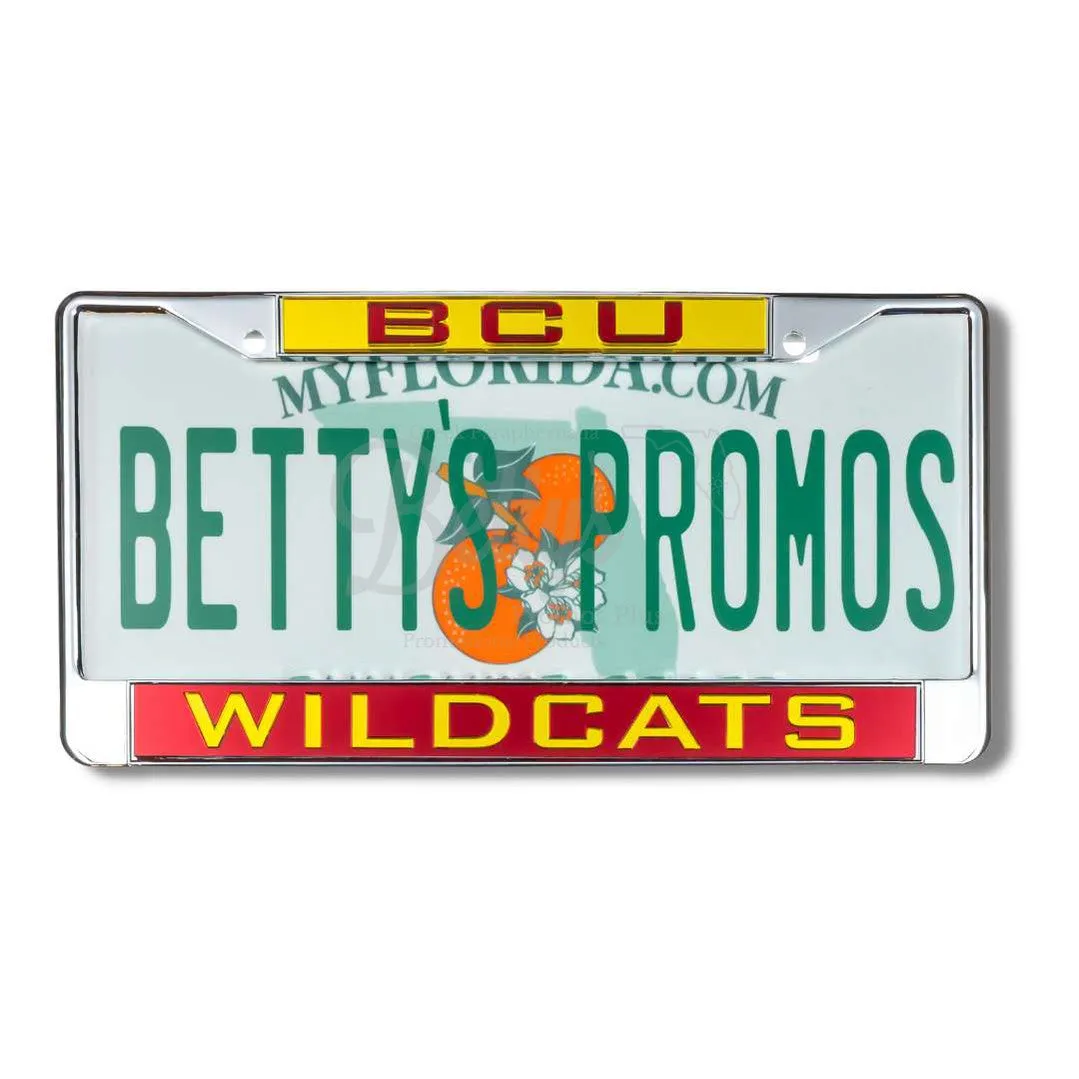 Bethune-Cookman University B-CU Wildcats Chrome Laser Engraved Mirrored Acrylic Auto Tag License Plate Frame