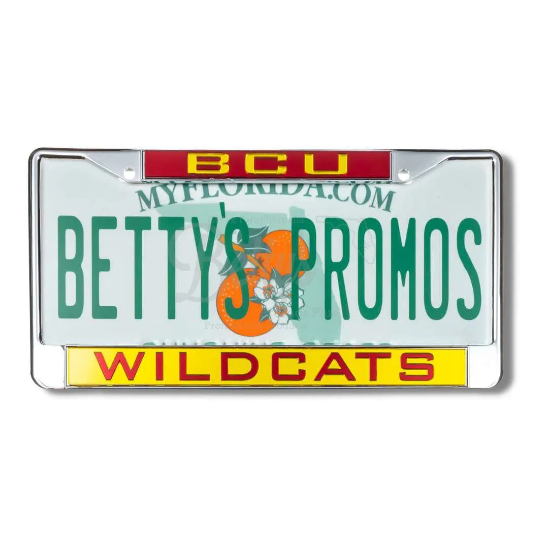 Bethune-Cookman University B-CU Wildcats Chrome Laser Engraved Mirrored Acrylic Auto Tag License Plate Frame