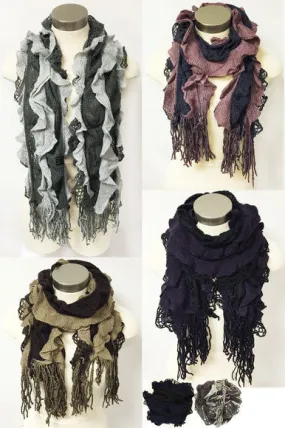 bi-color textured knitted scarves Case of 24