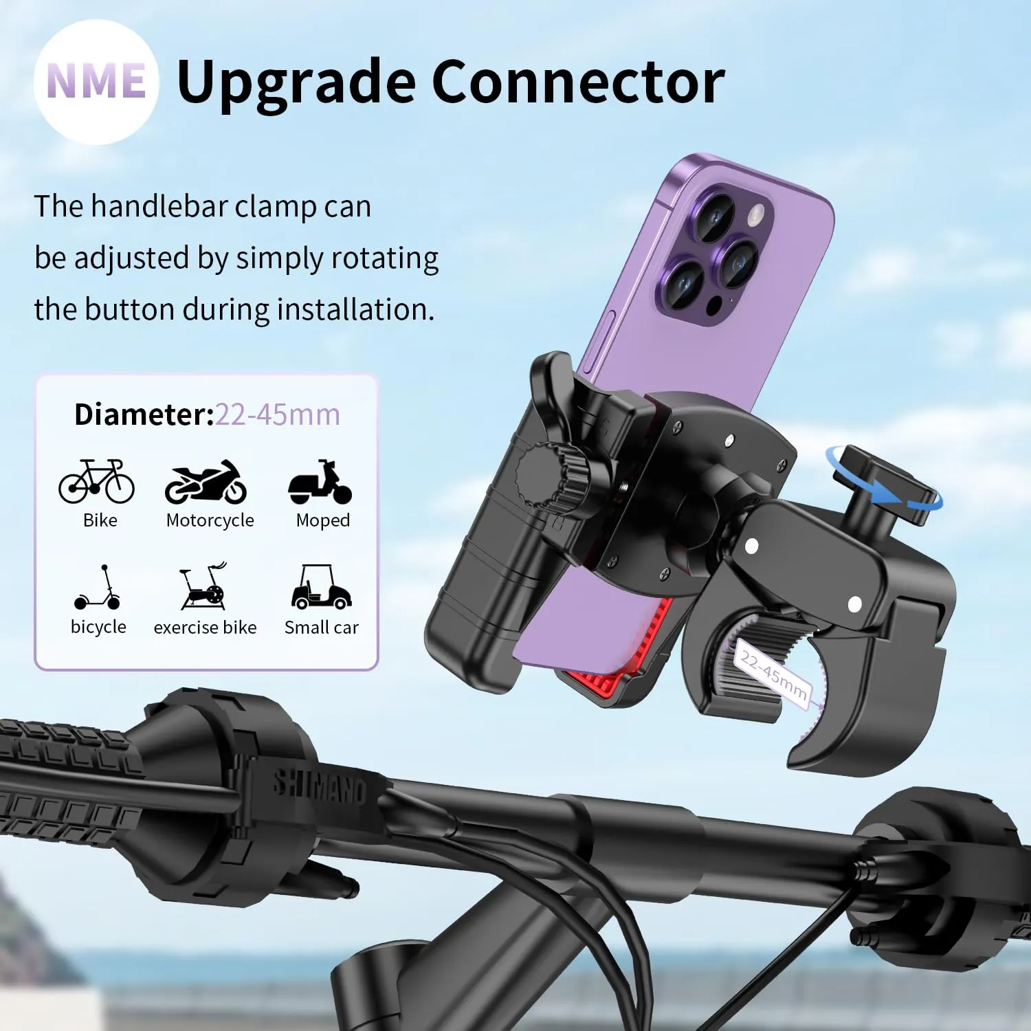 Bike Phone Mount Holder, [Camera Friendly] Motorcycle Phone Mount for Electric Scooter, Mountain, Dirt Bike and Motorcycle - 360° Rotate Suitable for iPhone & Android Smartphones from 4.5-7.0 inches