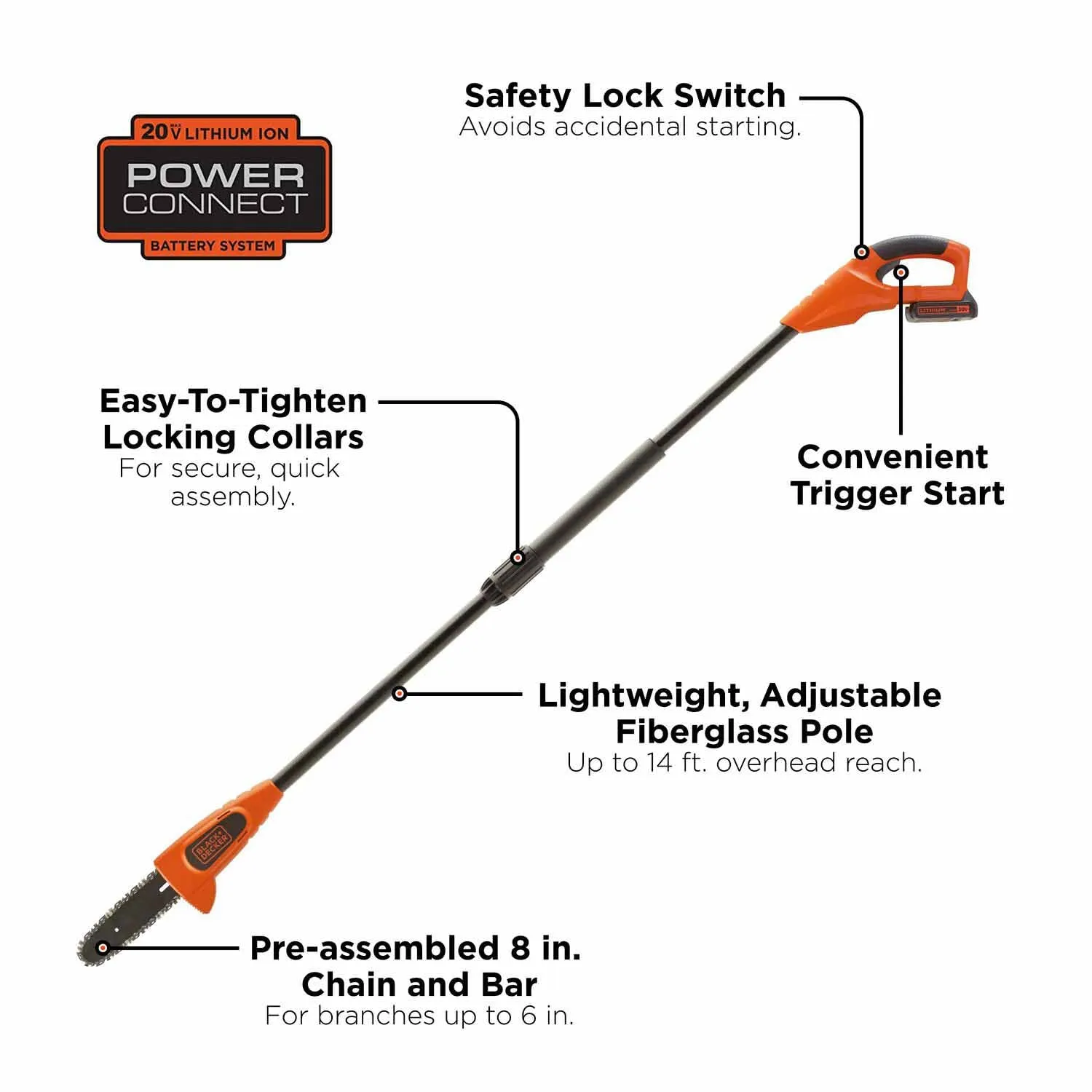 Black & Decker LPP120 20-volt Lithium Ion (Li-ion) 8-in Cordless Electric Pole Saw