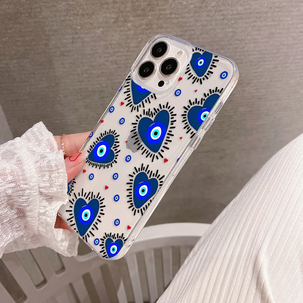 Blue Evil Eye With Hearts Clear Silicon Cover