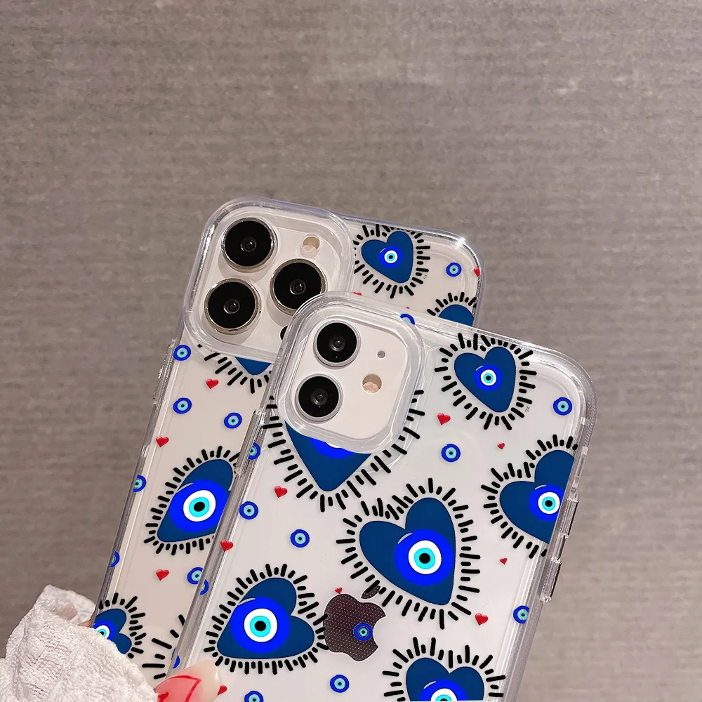 Blue Evil Eye With Hearts Clear Silicon Cover