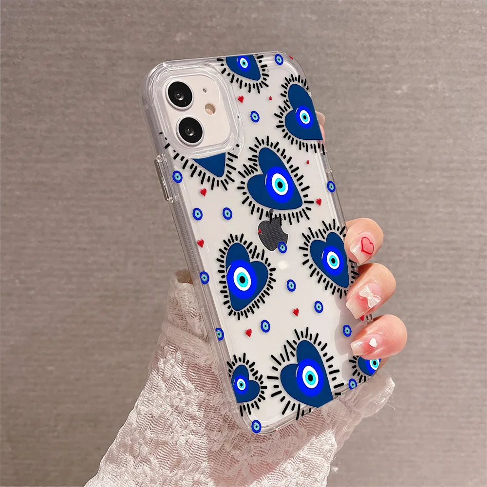 Blue Evil Eye With Hearts Clear Silicon Cover