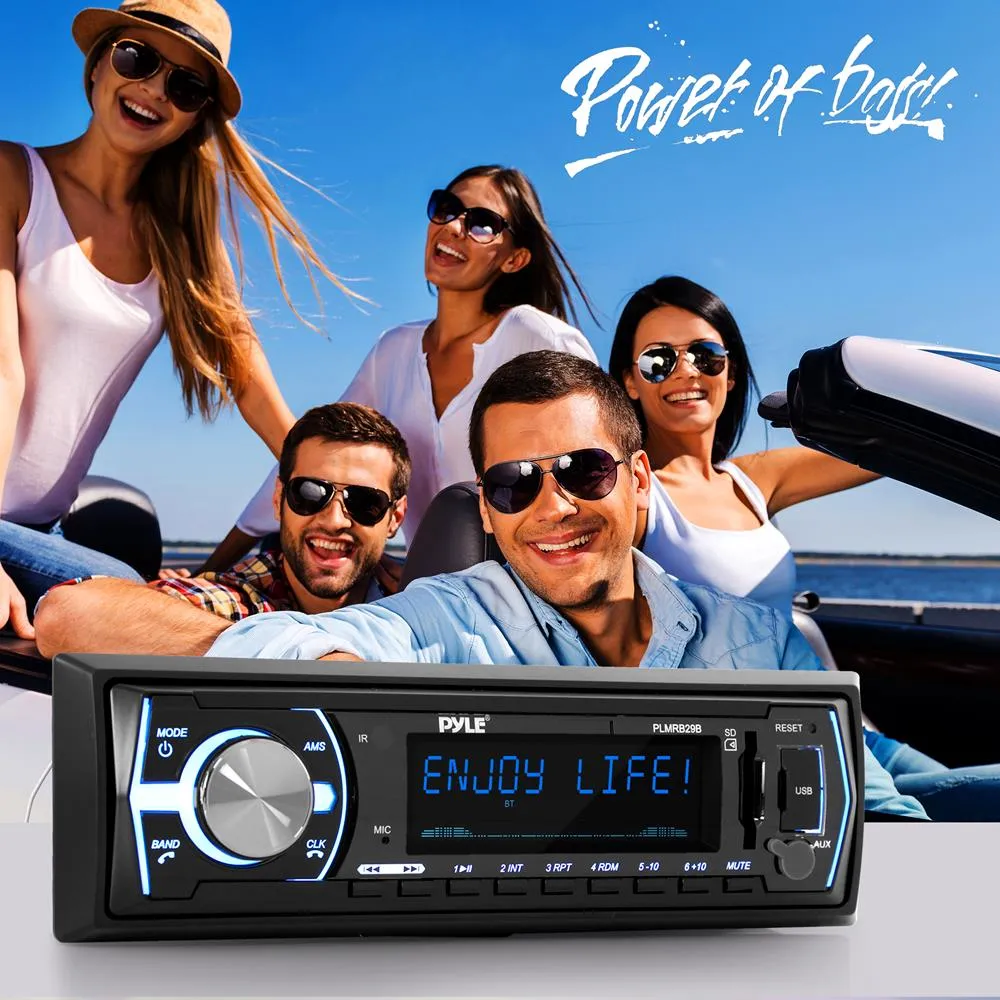 Bluetooth Marine In-Dash Stereo Receiver, Wireless Music Streaming, Hands-Free Call Answering, Mp3 Playback, Usb/Sd Card Readers, Aux (3.5Mm) Input, Remote Control, Single Din (Black)