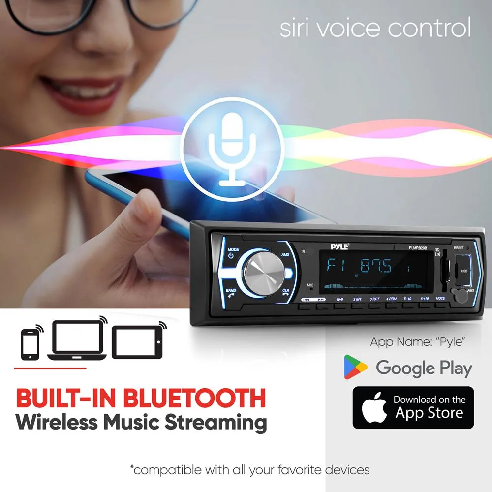 Bluetooth Marine In-Dash Stereo Receiver, Wireless Music Streaming, Hands-Free Call Answering, Mp3 Playback, Usb/Sd Card Readers, Aux (3.5Mm) Input, Remote Control, Single Din (Black)