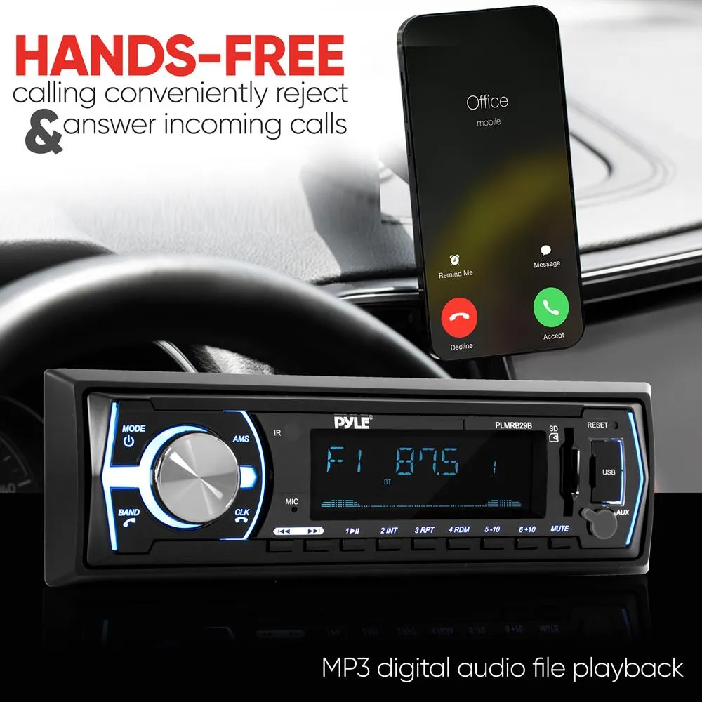 Bluetooth Marine In-Dash Stereo Receiver, Wireless Music Streaming, Hands-Free Call Answering, Mp3 Playback, Usb/Sd Card Readers, Aux (3.5Mm) Input, Remote Control, Single Din (Black)