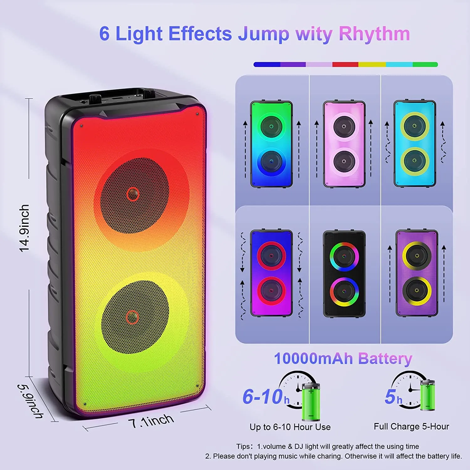 Bluetooth Speakers, 60W(80W Peak) Portable Loud Wireless Stereo Speaker