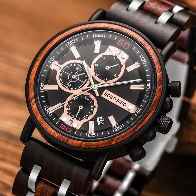 BOBO BIRD Top Brand Luxury Chronograph Military Quartz Wood Watch