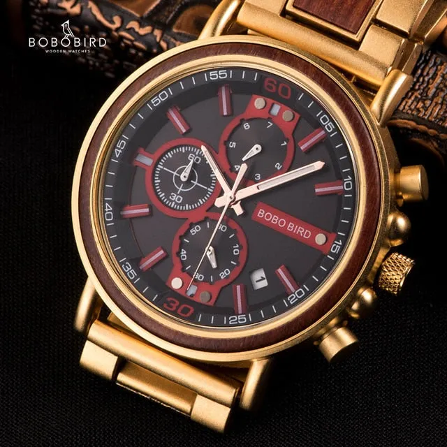 BOBO BIRD Top Brand Luxury Chronograph Military Quartz Wood Watch