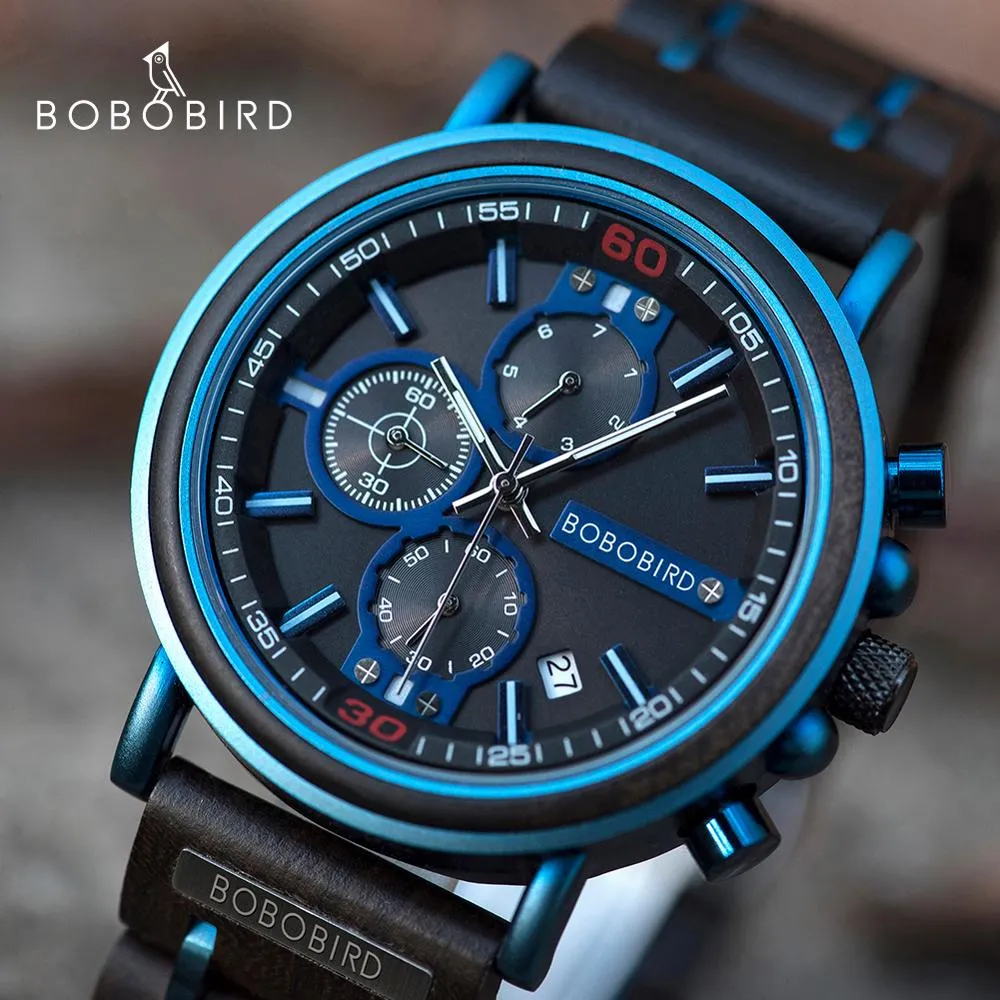 BOBO BIRD Top Brand Luxury Chronograph Military Quartz Wood Watch