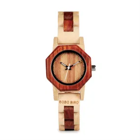 BOBO BIRD WM25M26 Duotone Wooden Quartz Watch For Women Creative Design Octagon Exquisite Watches Gift Box OEM