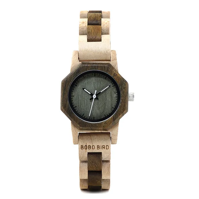 BOBO BIRD WM25M26 Duotone Wooden Quartz Watch For Women Creative Design Octagon Exquisite Watches Gift Box OEM