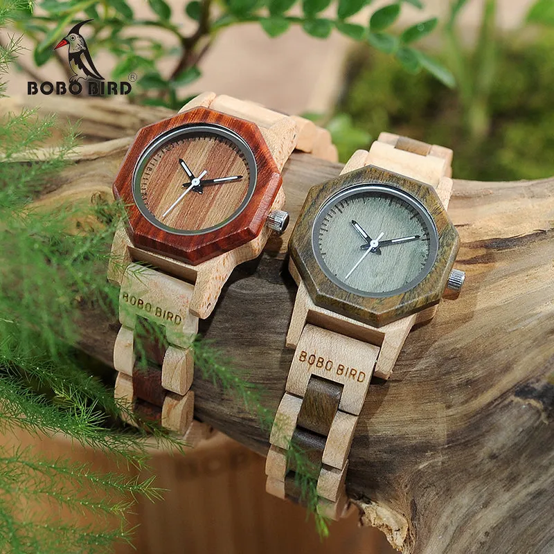 BOBO BIRD WM25M26 Duotone Wooden Quartz Watch For Women Creative Design Octagon Exquisite Watches Gift Box OEM