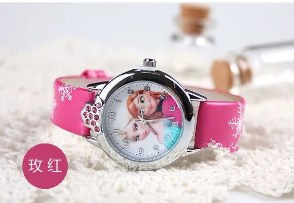 Cartoon Children Watch Princess Elsa Anna Watches Fashion Kids Cute Leather quartz WristWatch