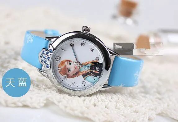 Cartoon Children Watch Princess Elsa Anna Watches Fashion Kids Cute Leather quartz WristWatch