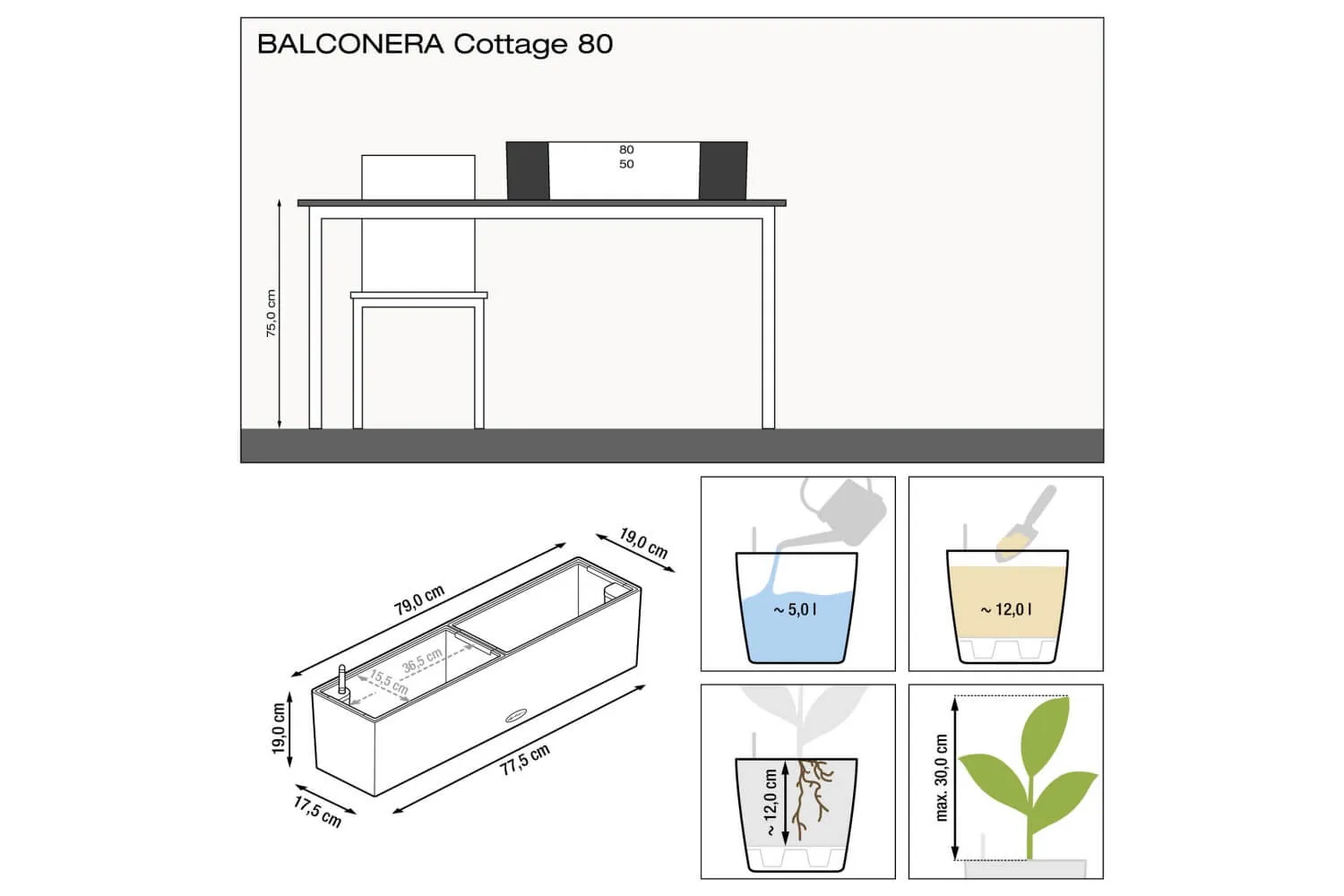 Cottage balconybox with self watering system 80 cm