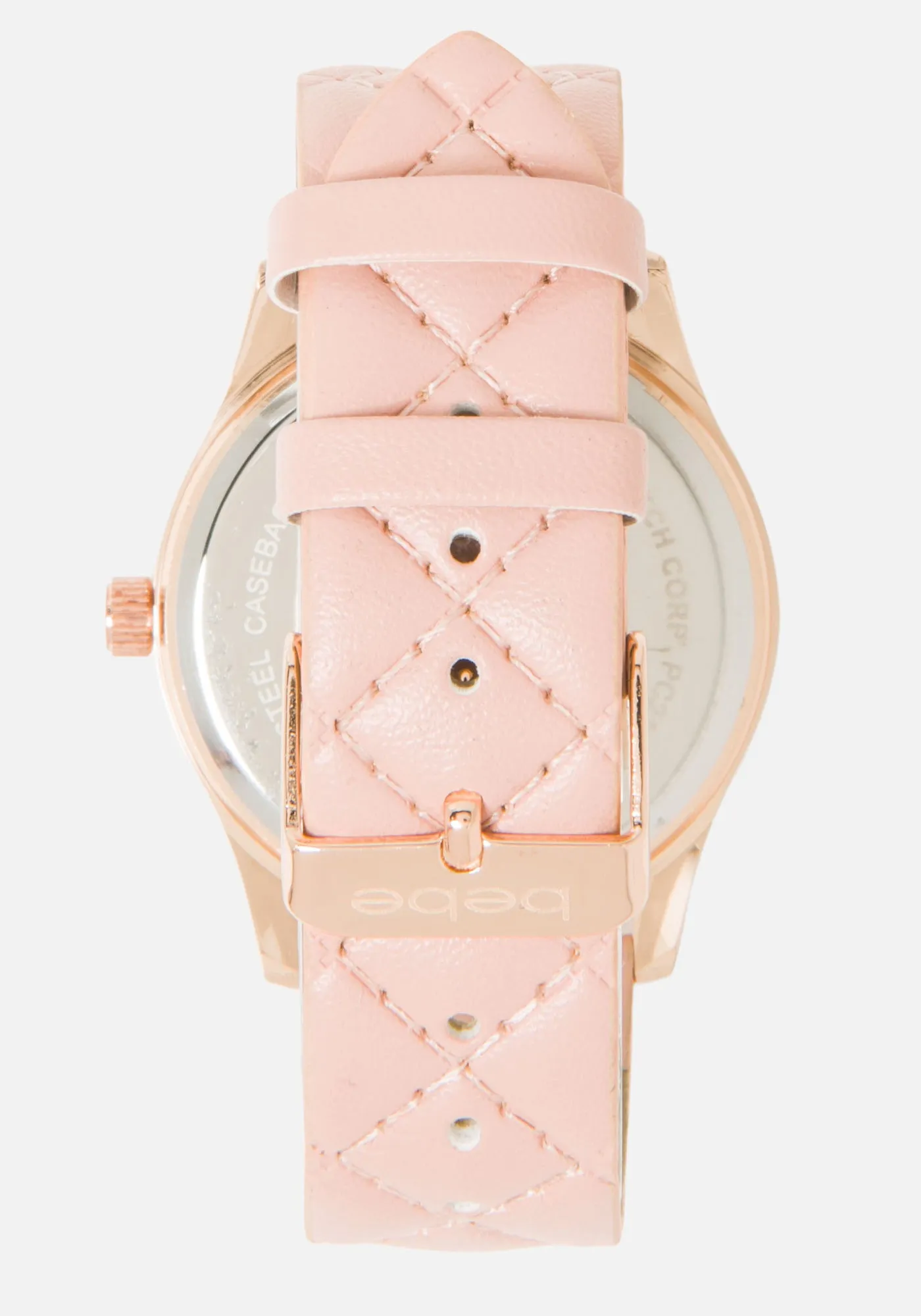 Crystal Bezel Quilted Vegan Leather Strap Watch